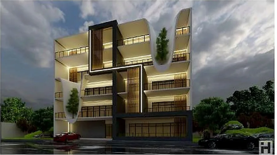 Mixed-use building with an active ground floor and sculpted contemporary upper massing.